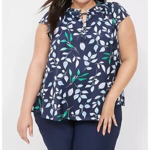 Lane Bryant Cap Flutter-Sleeve Satin & Knit Top Botanical Print Casual Sz 22/24